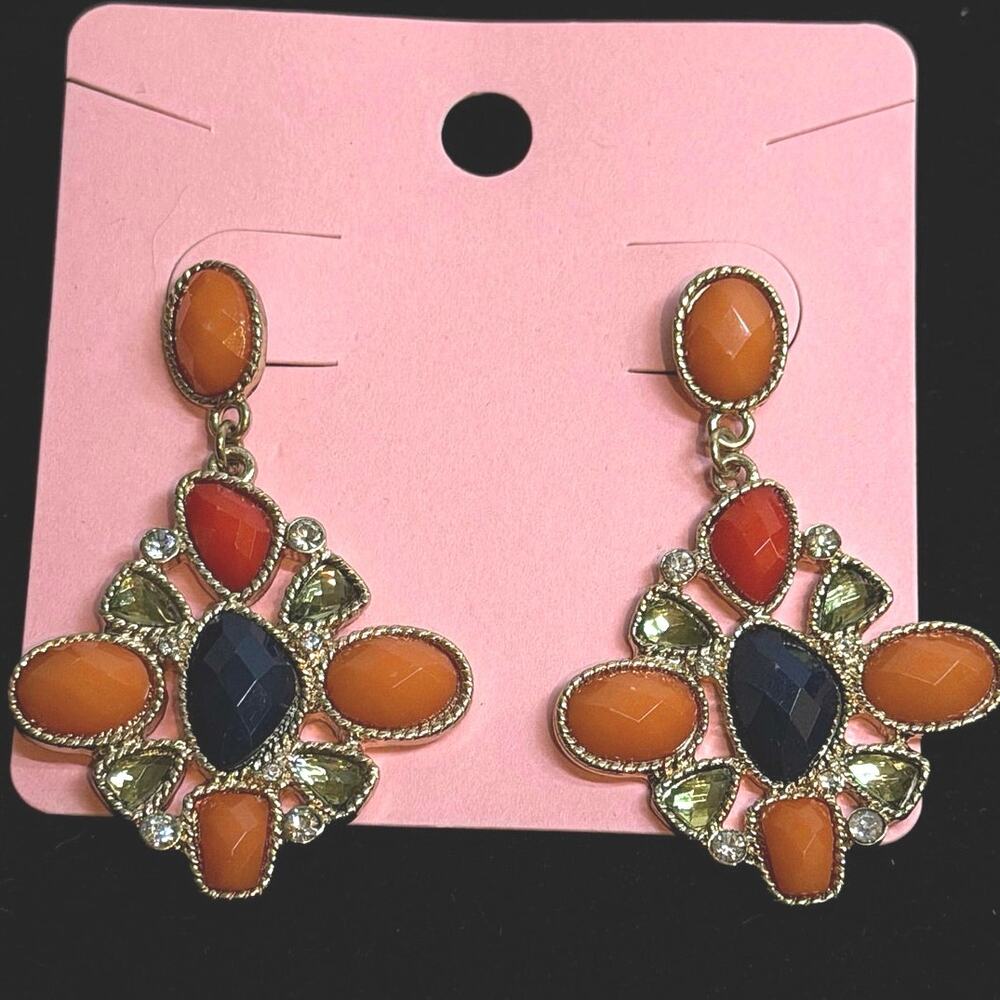 Boho Floral Drop Earrings – Multicolor Stone Look